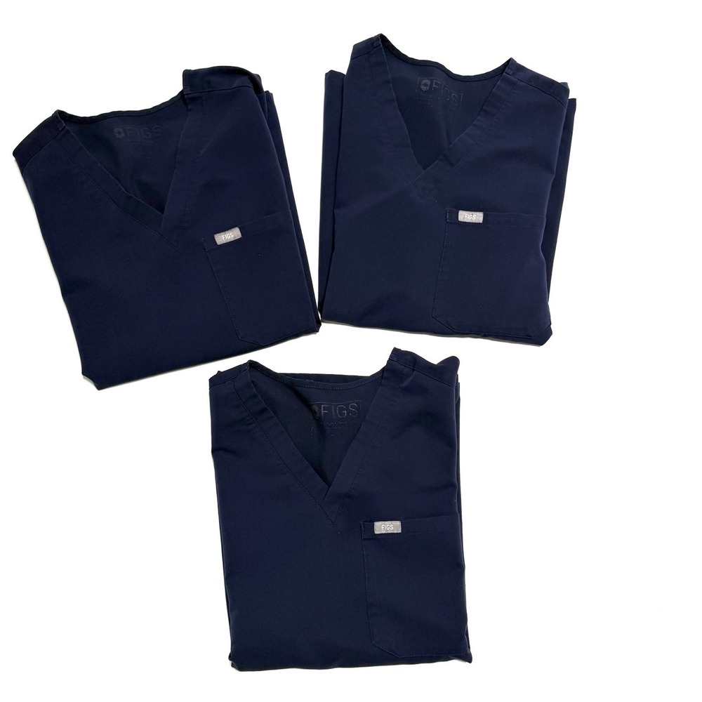 Lot of 3 Figs Womens Catarina One Pocket Scrubs Top XS Navy Blue FW1000 FLAWS